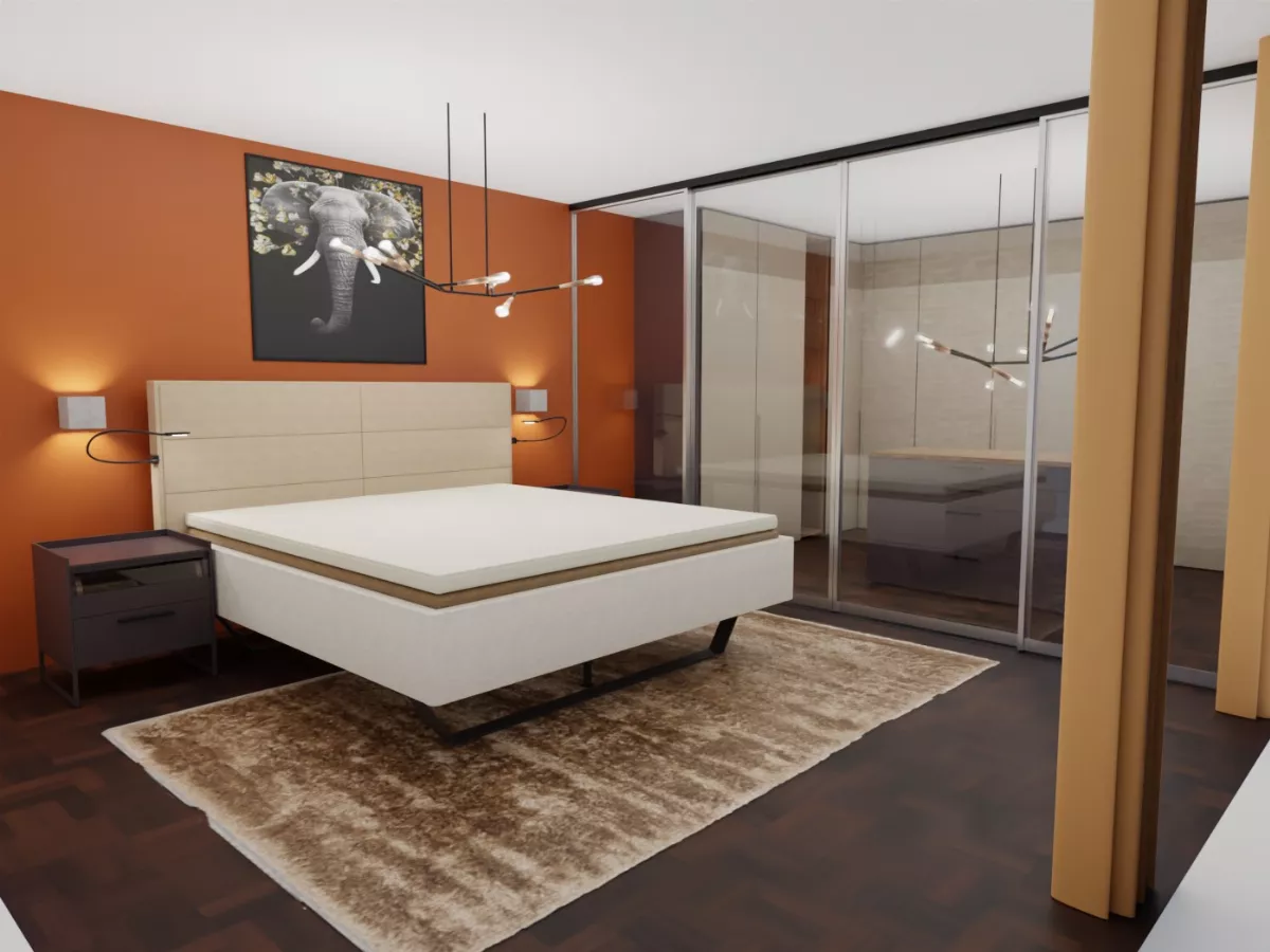 Modernes Schlafzimmer mit großem, weißen Bett
